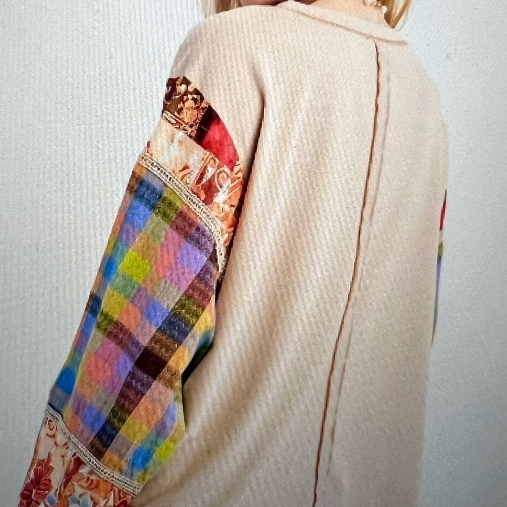 Easel Cream and Multicolor Patchwork Tunic - Picture 6 of 7
